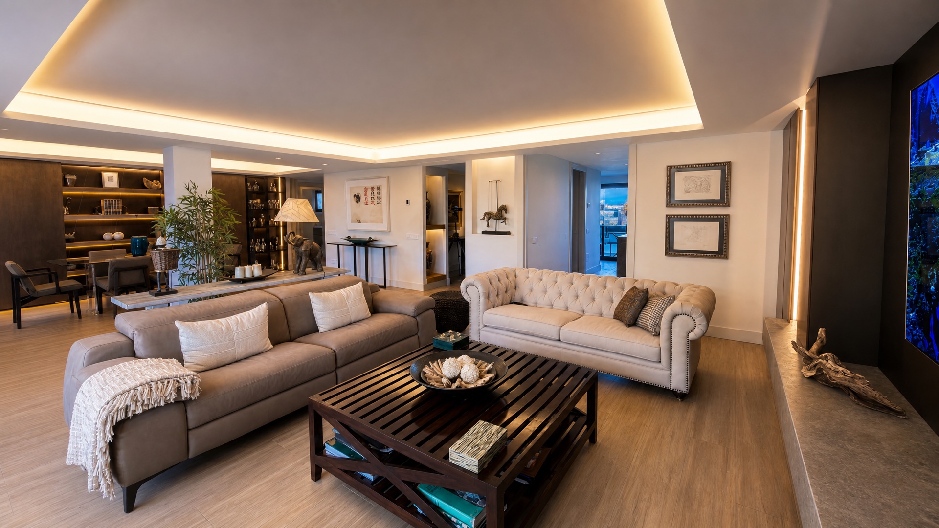 Luxury open plan living room at the La Isla penthouse