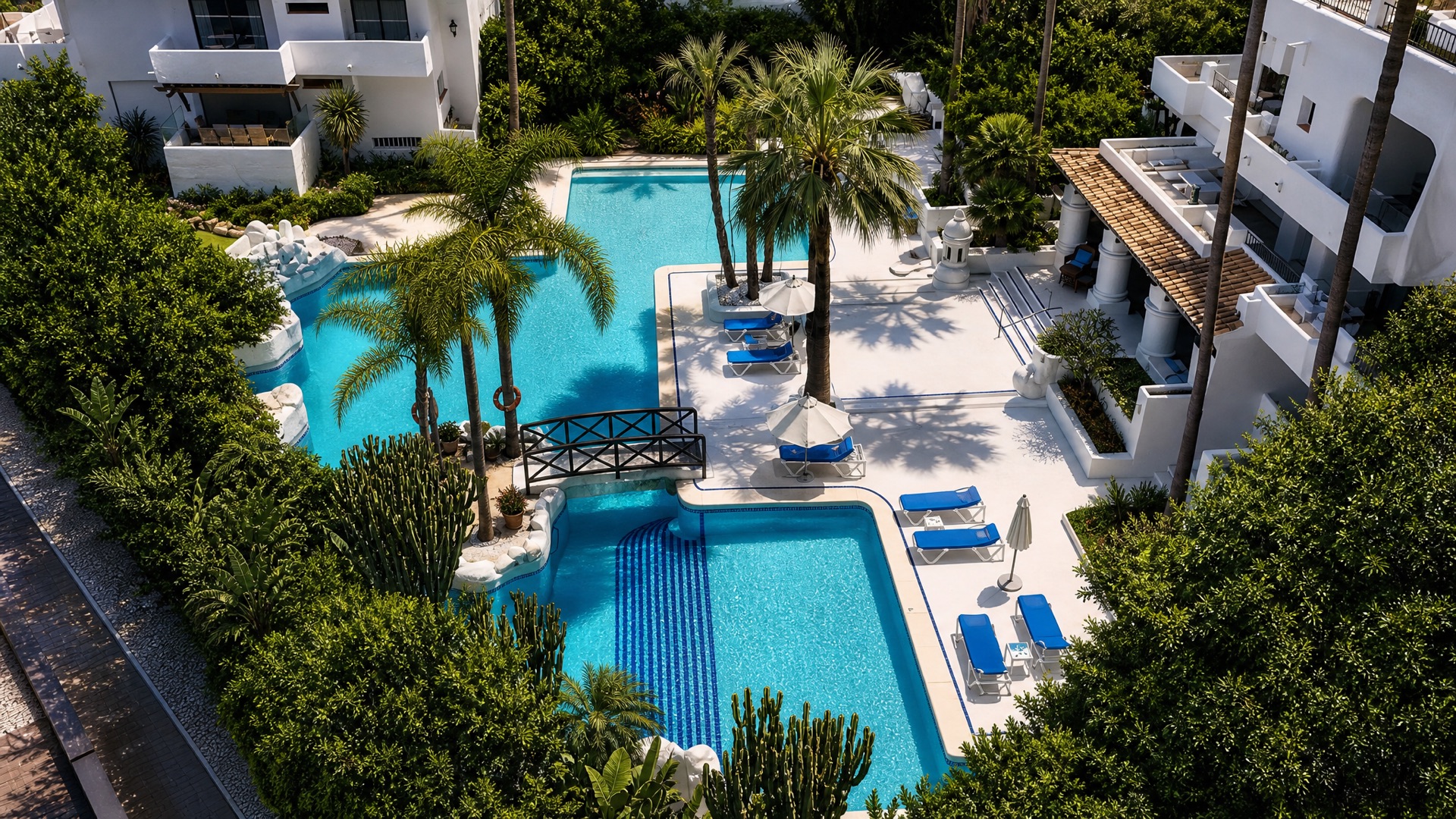 Communal pool area at the La Isla penthouse