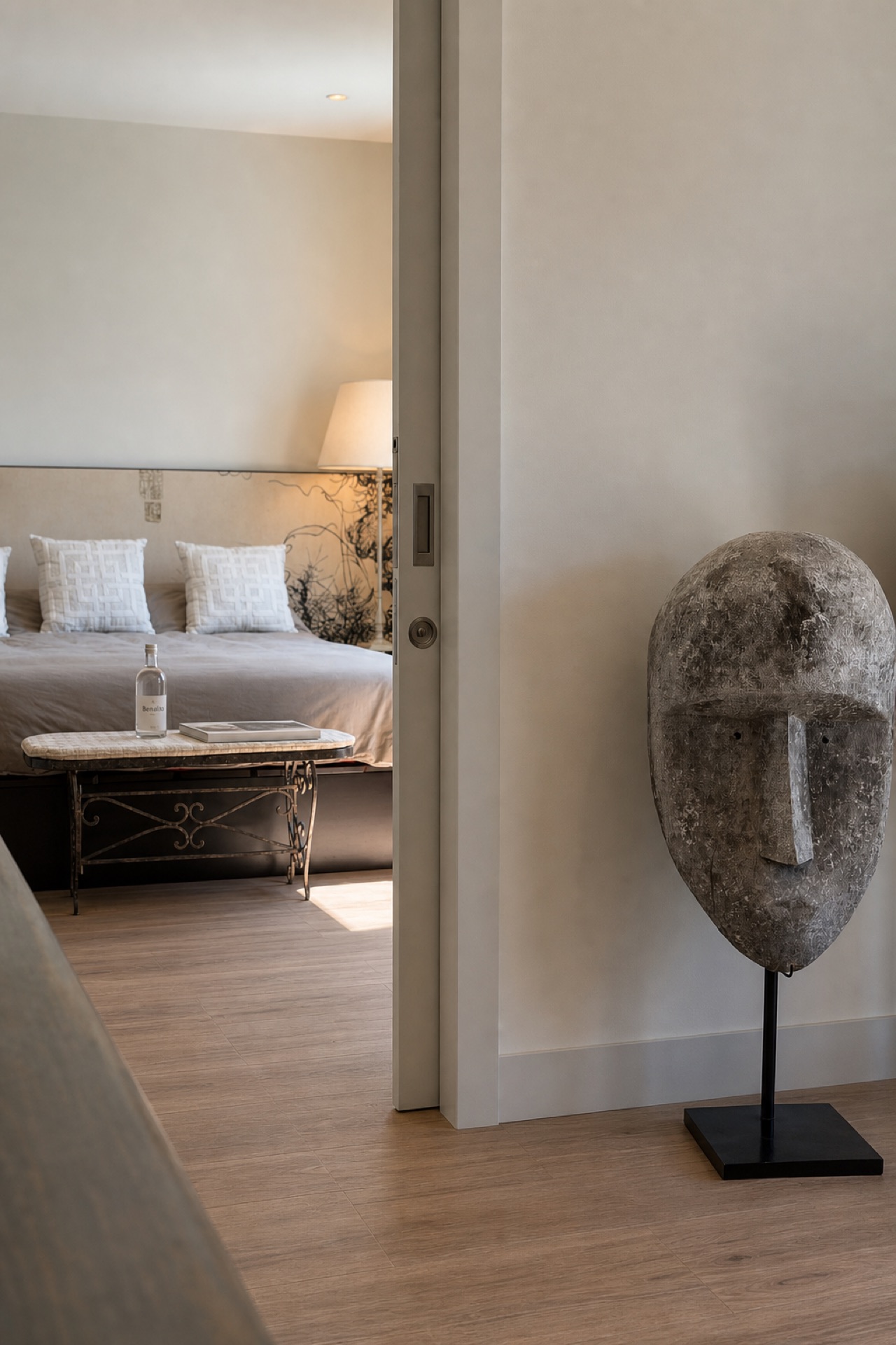 Bedroom entrance sculpture at the La Isla penthouse