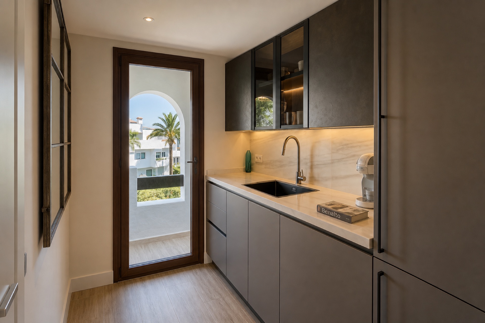 The second kitchen on the master level of the La Isla penthouse