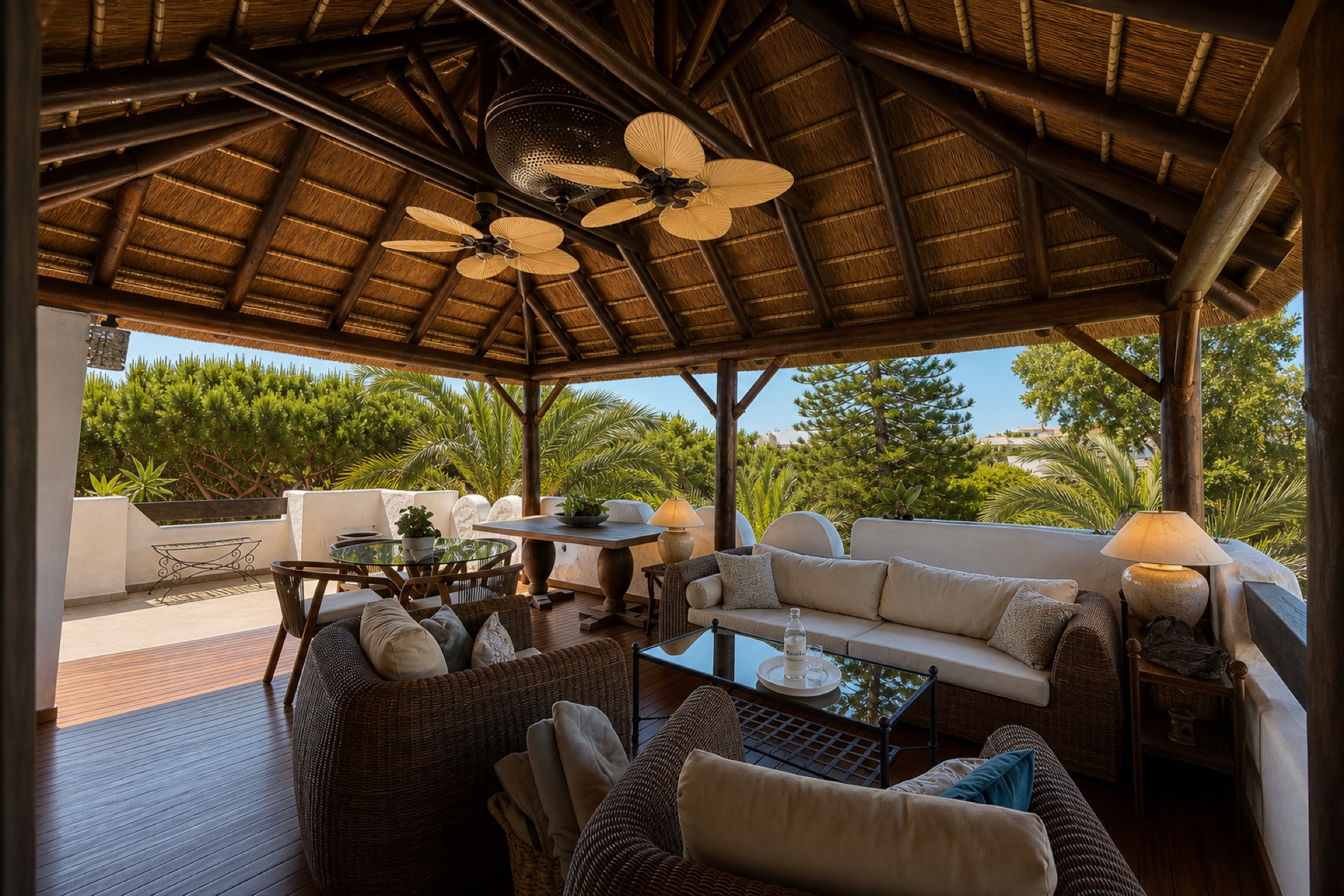 Covered terrace lounge at the La Isla penthouse