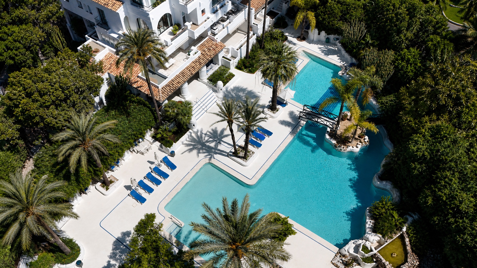 Aerial community pool area at the La Isla penthouse