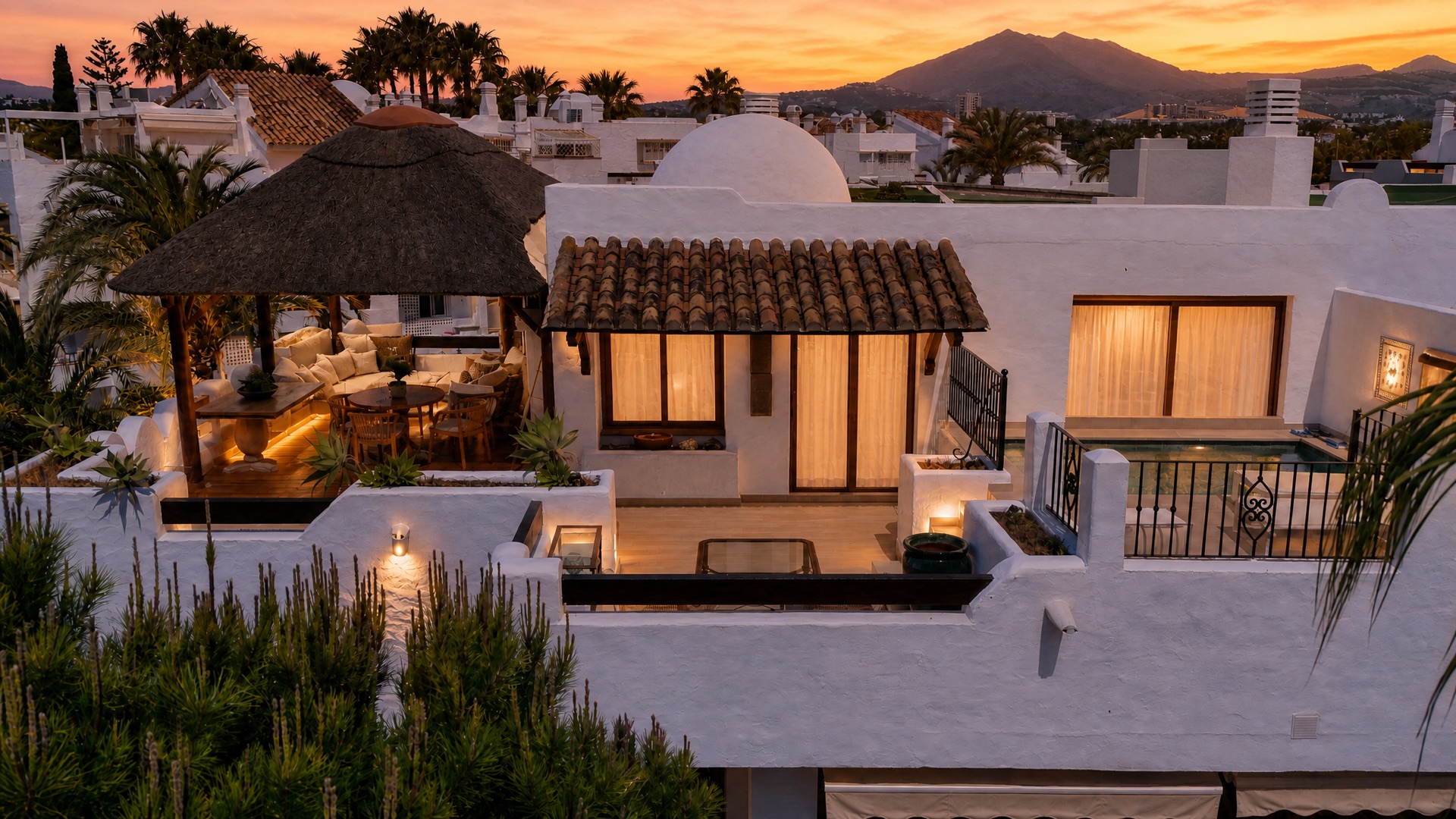 Private rooftop terrace with gazebo at the La Isla penthouse