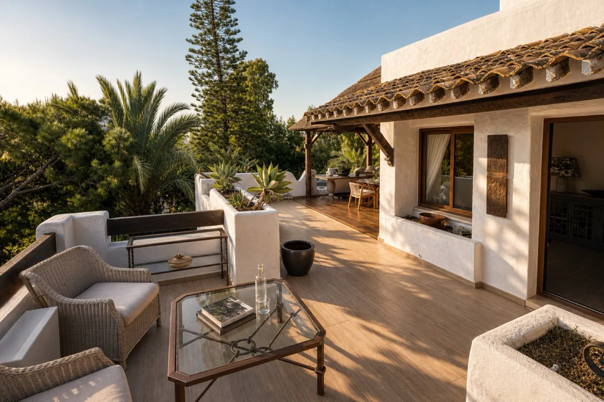 The terrace of the penthouse in daylight