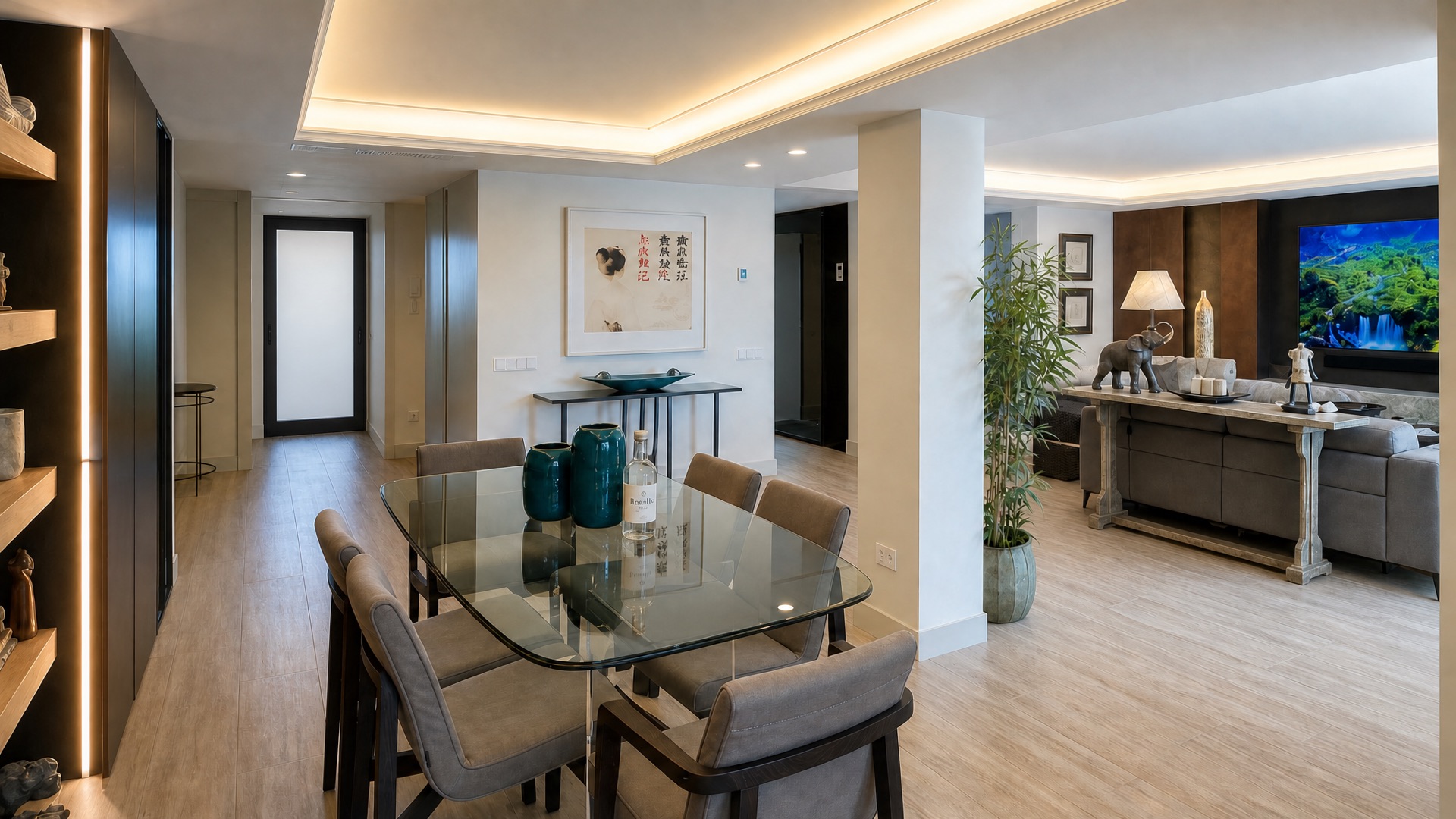 Bright open plan living dining at the La Isla penthouse