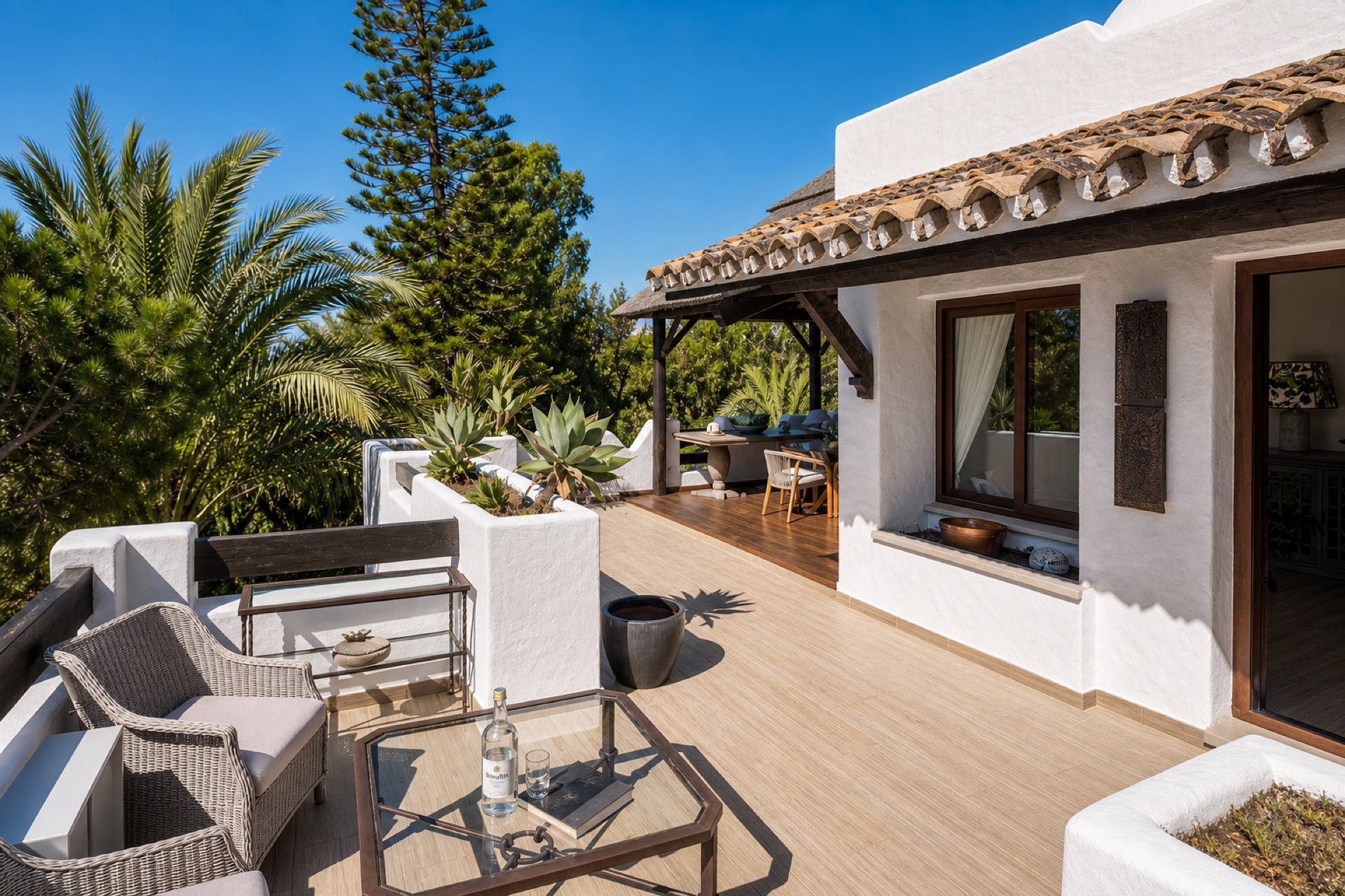 Spacious private terrace with seating at the La Isla penthouse