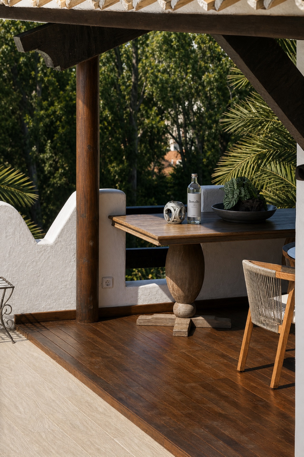 Wooden terrace dining nook at the La Isla penthouse
