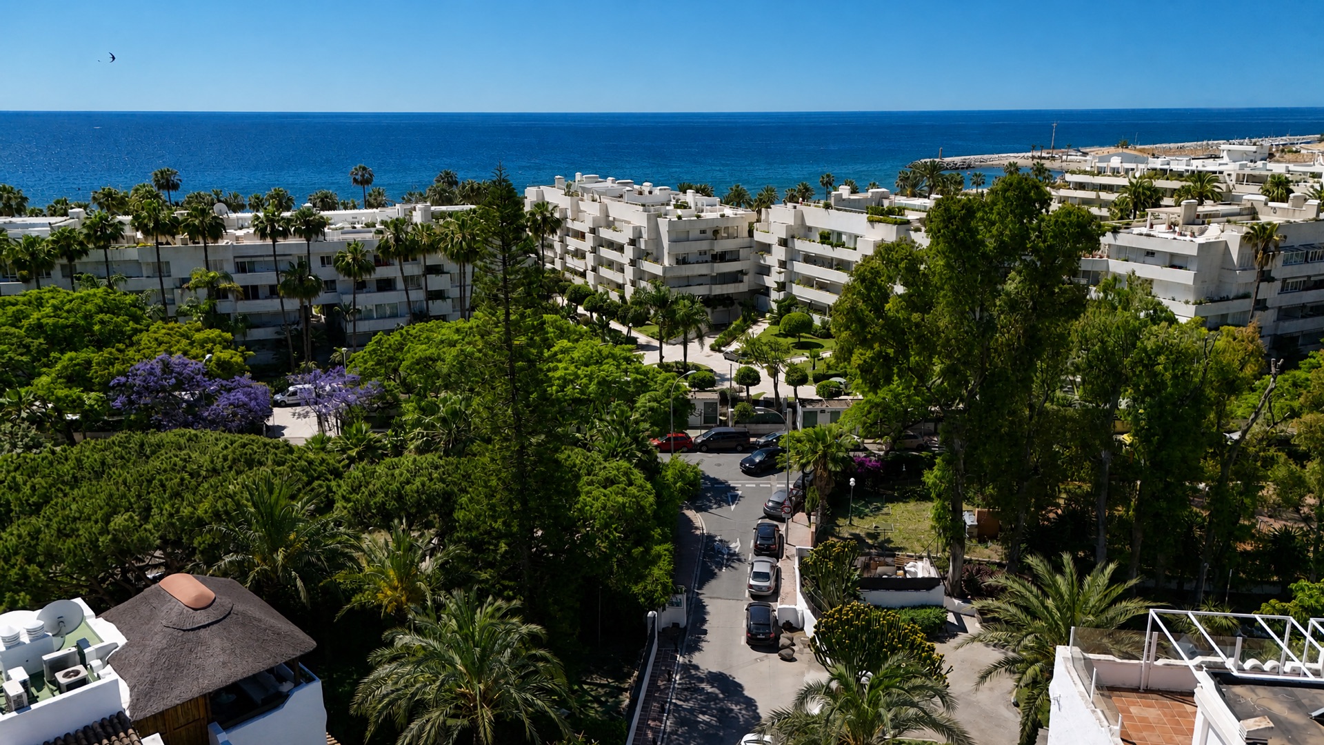 Community garden sea view aerial at the La Isla penthouse